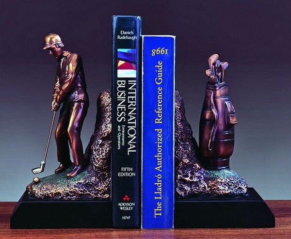 Golfer and Bag of Clubs Bookend Sculptures Pair Unique Golf Gift